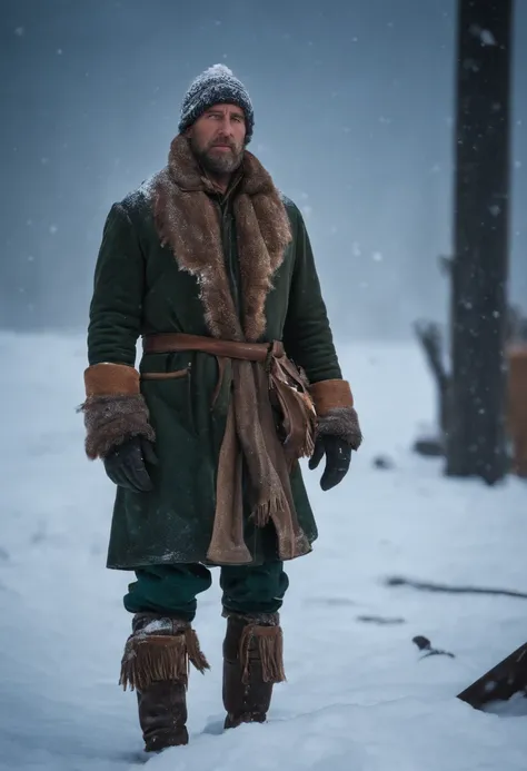 Frozen men , standing on deck , completely covered in snow ,