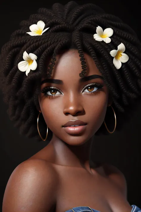 1girl african dark brown skin, realistic shadows, detailed skin, sparkling eyes, curly black hair, very detailed, highly detailed 8k face, perfect face shape, perfect full lips, perfect nose, correct beautiful eyes, observant, wedding dress , hair flowers,...