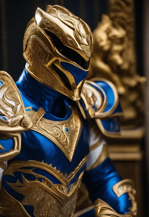 Power Ranger with lion armor in gold, blue and white