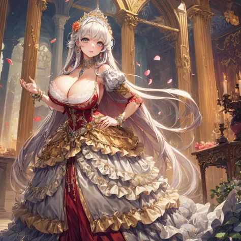 (masterpiece, best quality,extremely detailed:1.1),(moe anime art style:1.2),1girl,(full body),(((solo))), cute, kawaii,digital art,((1 bling-bling anime princess wearing beautiful embroidery and jeweled ruffled gorgeous princess ballgown with voluminous f...