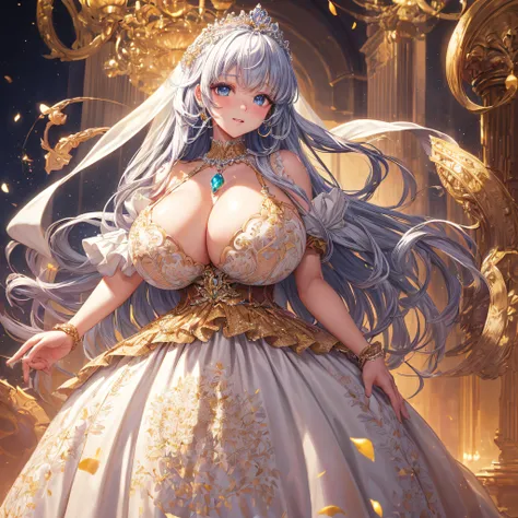 (masterpiece, best quality,extremely detailed:1.1),(moe anime art style:1.2),1girl,(full body),(((solo))), cute, kawaii,digital art,((1 bling-bling anime princess wearing beautiful embroidery and jeweled ruffled gorgeous princess ballgown with voluminous f...