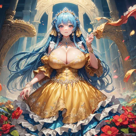 (masterpiece, best quality,extremely detailed:1.1),(moe anime art style:1.2),1girl,(full body),(((solo))), cute, kawaii,digital art,((1 bling-bling anime princess wearing beautiful embroidery and jeweled ruffled gorgeous princess ballgown with voluminous f...