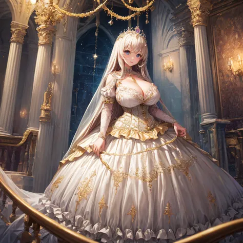 (masterpiece, best quality,extremely detailed:1.1),(moe anime art style:1.2),1girl,((full body)),((solo)), cute, kawaii,digital art,((1 bling-bling anime princess wearing beautiful embroidery and jeweled ruffled gorgeous princess ballgown with voluminous f...