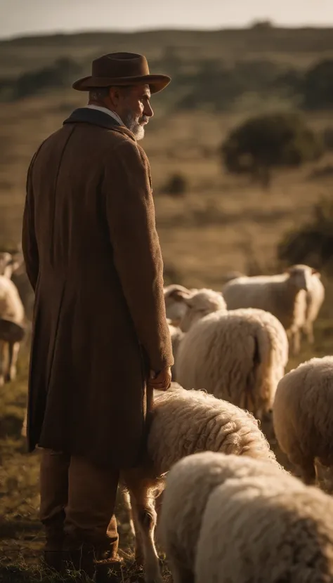 um homem , pastor de ovelhas, your sheep are in the field grazing, ele tem cem ovelhas