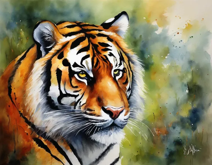 "Abstract oil painting of majestic tiger."