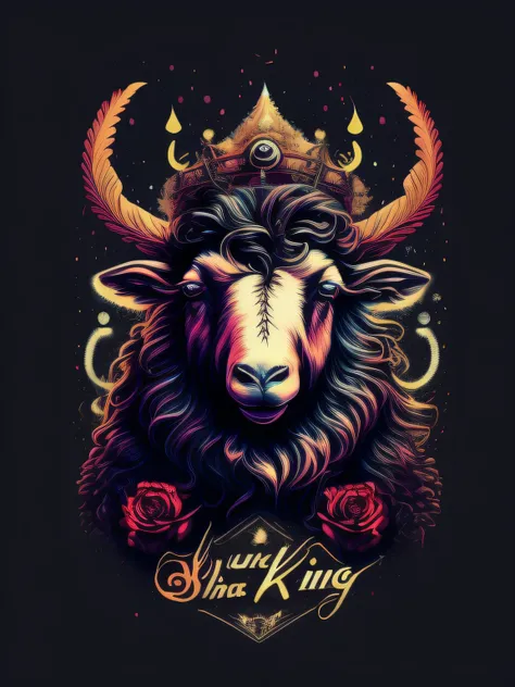 ((design for tshirt))、masutepiece、ultra-detailliert、ighly detailed,、8K、Artistic cool black sheep king