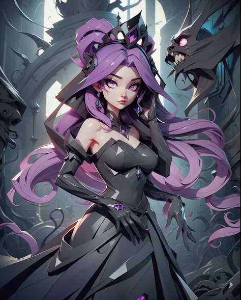 Princess Saturn, deep purple hair, dressed in a ebony black nightmarish dress with tendrils, eerie transparent tentacles, black nightmare star sky, Abyssal Creeper, masterpiece, best quality