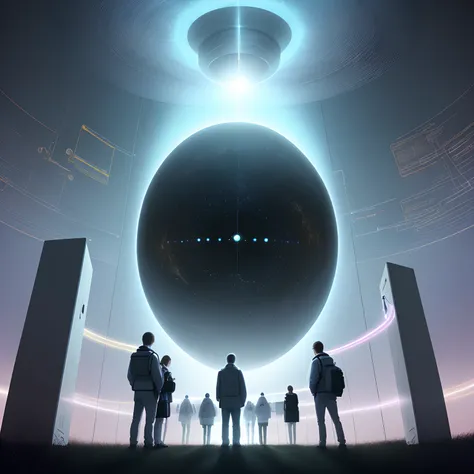 Crie uma imagem que retrate o momento em que o Dr. Jonathan Collins and his team stand before the newly activated quantum portal, com a luz intensa emanando do dispositivo, as they prepare to embark on their interdimensional journey into an unknown world f...