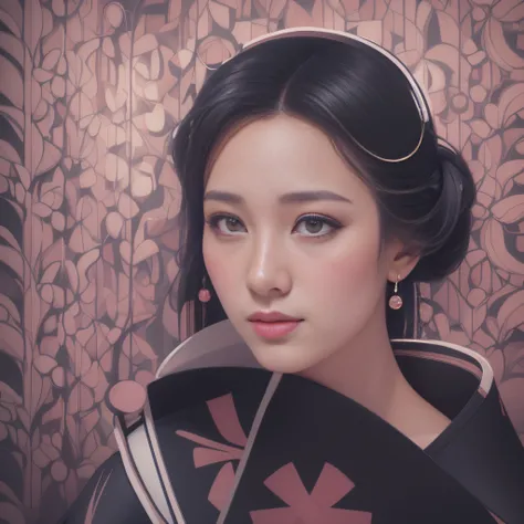 pintura de uma mulher com um ventilador e um fundo de vitral, a beautiful artwork illustration, Pop Japonisme 3 D Ultra Detalhado, exquisite digital illustration, japanese pop surrealism, stunning digital illustration, Retrato da gueixa, Retrato de uma gue...