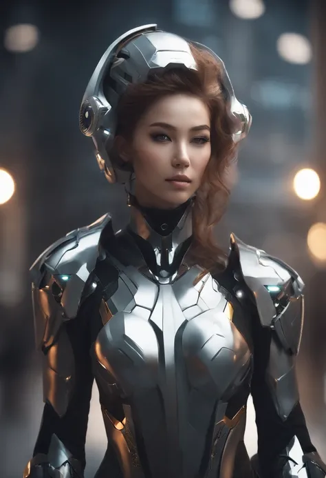 a woman in a futuristic outfit with a futuristic helmet and a futuristic sword, trending on cgstation, trending at cgstation, portrait knights of zodiac girl, cute cyborg girl, perfect android girl, portrait anime space cadet girl, beutiful girl cyborg, gi...