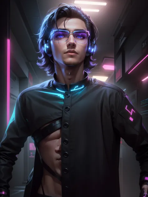 Handsome boy,teen,change background cyber punk, full clothes,neon effect,ultra realistic face,8k,head phones,rose in hand,