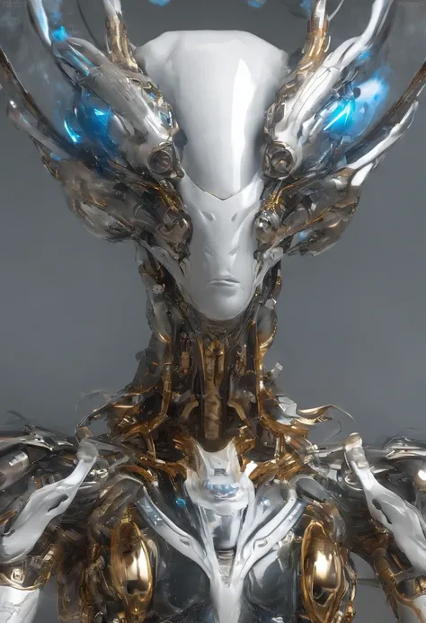 The whole body is made of white sodium oxide and yellowish sodium peroxide，Shell armor is formed，Light blue silica crystals grow on the body，The upper body is a white and yellowish human figure，The lower body is gyro-shaped，The fuselage is covered with a y...