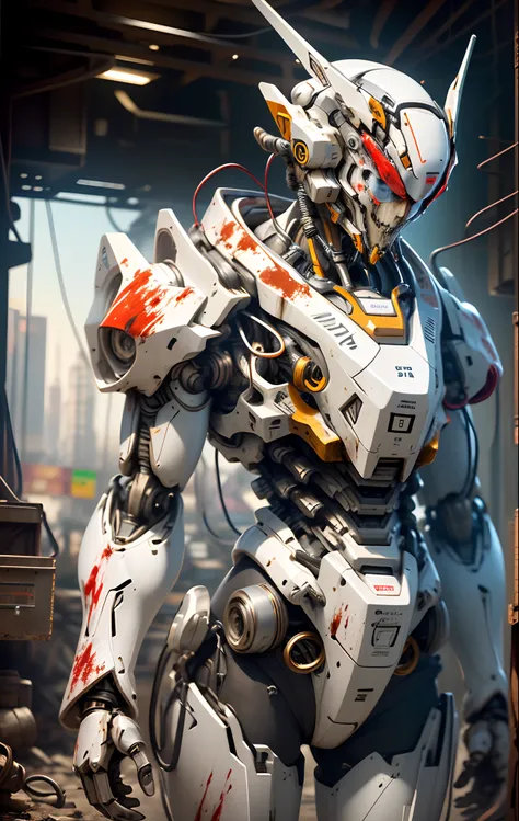 bulky exoskeleton  robot  , ((bulky)) armor,  mecha, ink, clean lines,  negative space, high contrast, gradient color,(((masterpiece))), ((best quality)), (ultra-detailed), (CG illustration), (an extremely devious and beautiful)), cinematic light, ((mechan...