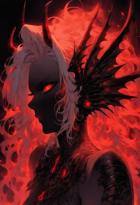 The most beautiful and sexy demon goddess, long white hair, glowing red eyes, wearing detailed black gothic battle armor, black angel wings, huge nude tits exposed and showing, vagina nude exposed and showing, tattoos and piercings, gothic castle, perfect ...