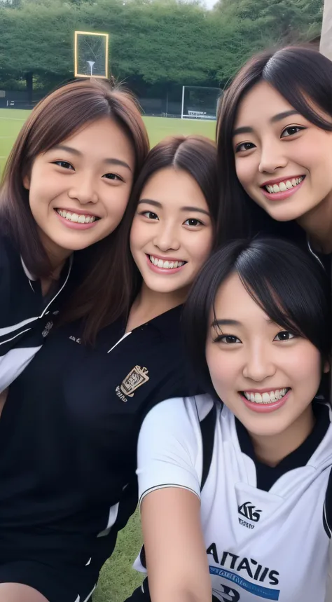 rugby、3 people、game、hiquality、A hyper-realistic、healthy、Smiling expression、Slender perfect figure、Japan beauties、beautidful eyes、face perfect、Beautiful skin