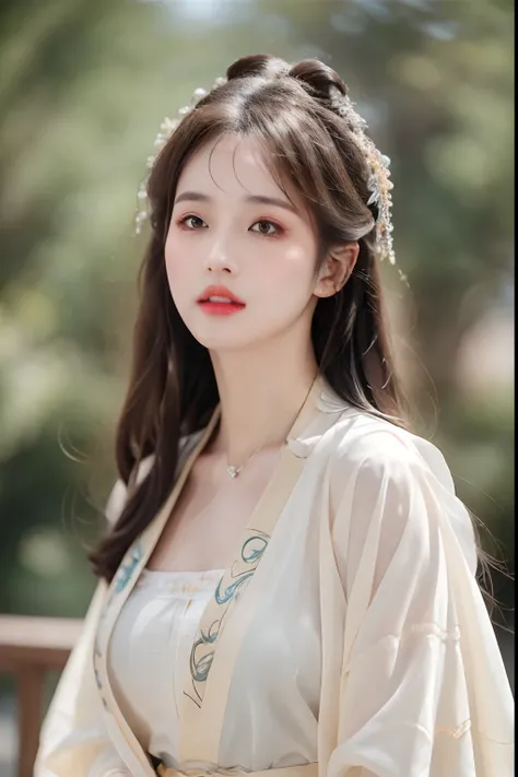 ((Best Quality, 8k, Masterpiece: 1.3)), Focus: 1.2, Perfect Body Beauty: 1.4, Buttocks: 1.2, ((Layered Haircut)), (Wet Clothes: 1.1), (Rain, Street:1.3), (Breasts: 1.2), (Hanfu: 1.2), Bare Shoulders, Bare Legs, Highly Detailed Face and Skin Texture, Fine E...