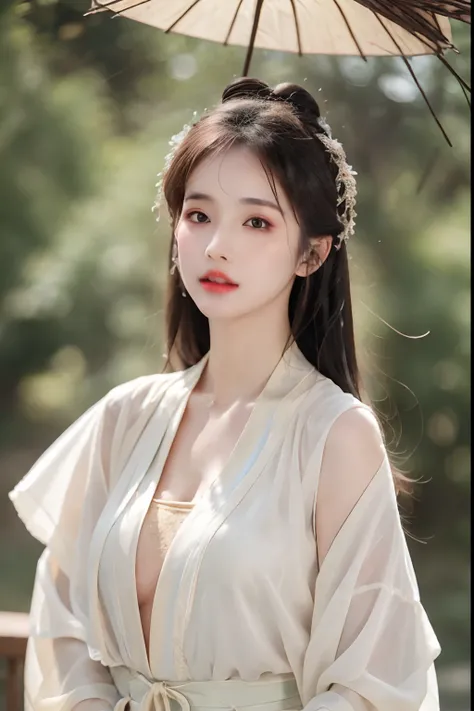 ((Best Quality, 8k, Masterpiece: 1.3)), Focus: 1.2, Perfect Body Beauty: 1.4, Buttocks: 1.2, ((Layered Haircut)), (Wet Clothes: 1.1), (Rain, Street:1.3), (Breasts: 1.2), (Hanfu: 1.2), Bare Shoulders, Bare Legs, Highly Detailed Face and Skin Texture, Fine E...