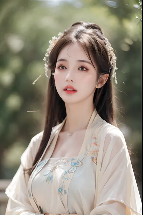 ((Best Quality, 8k, Masterpiece: 1.3)), Focus: 1.2, Perfect Body Beauty: 1.4, Buttocks: 1.2, ((Layered Haircut)), (Wet Clothes: 1.1), (Rain, Street:1.3), (Breasts: 1.2), (Hanfu: 1.2), Bare Shoulders, Bare Legs, Highly Detailed Face and Skin Texture, Fine E...