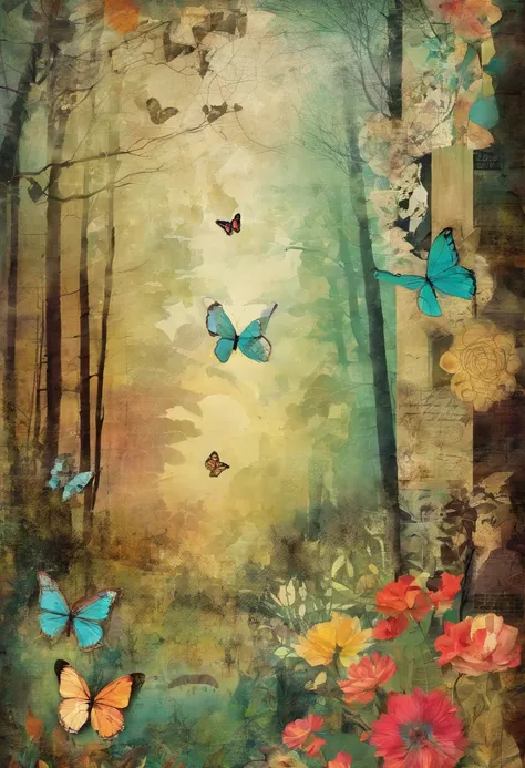 Forest, trees, flowers, butterfly