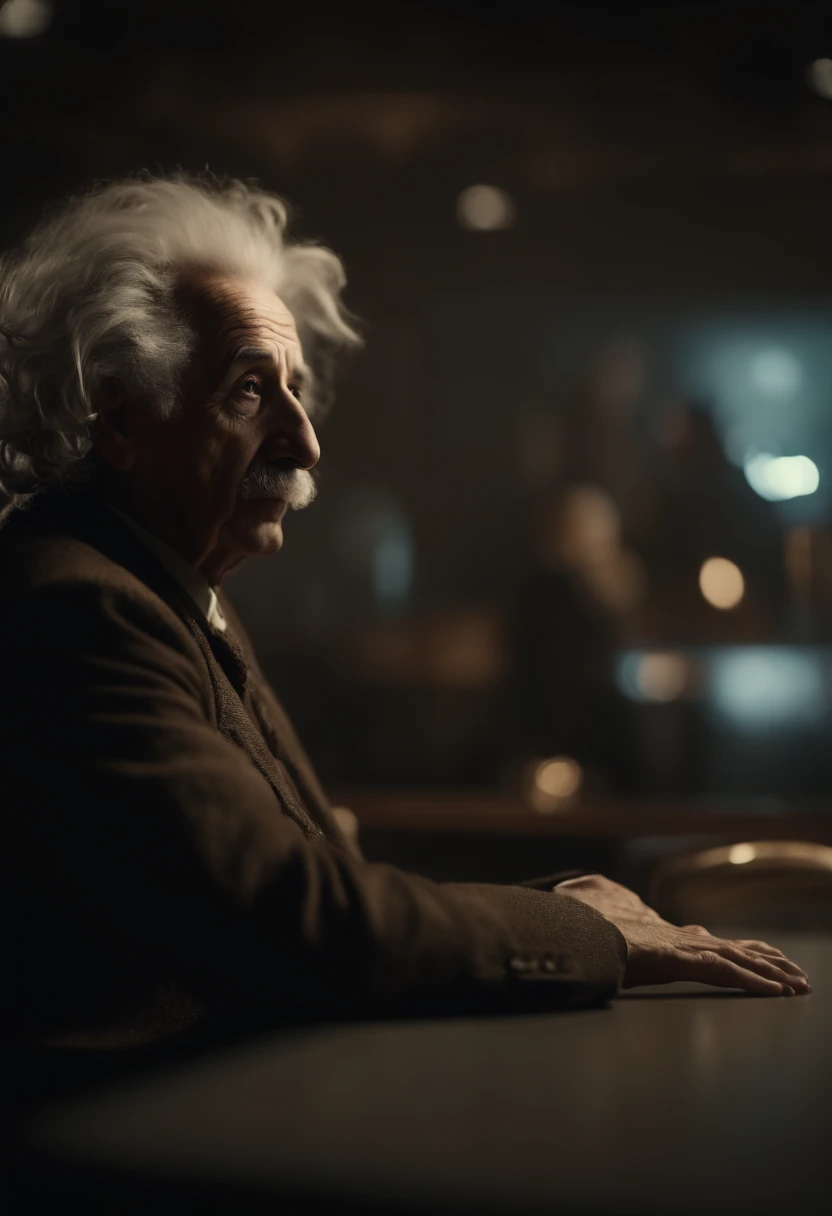 Albert Einstein, futuristic dystopian environment