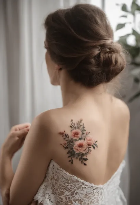 Design a sophisticated and intricate flower tattoo in artistic style for the middle of the journey. The tattoo should mix the delicate beauty of the flowers with elements of classical art, como linhas detalhadas, sombreamento e, possivelmente, incorporar e...