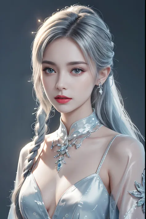 (Top Quality, Masterpiece: 1.2), Ultra High Resolution, Realistic, Front Lighting, Intricate Details, Exquisite Details and Textures, 1girl, Solo, (Youth), Face Highlights, Upper Body, Detailed Face, White Skin, Silver Hair, Ponytail, Braid Hair, Watch Vie...