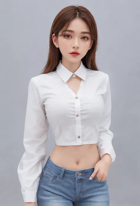 1 very beautiful female high school student，Wear a white button-down shirt and low-rise jeans（detailed outfits:1.5），Play with the ball on the grass of the football field，（On the grass:1.02），Super high value，perfect body figure，Beautiful short ponytail，Deli...