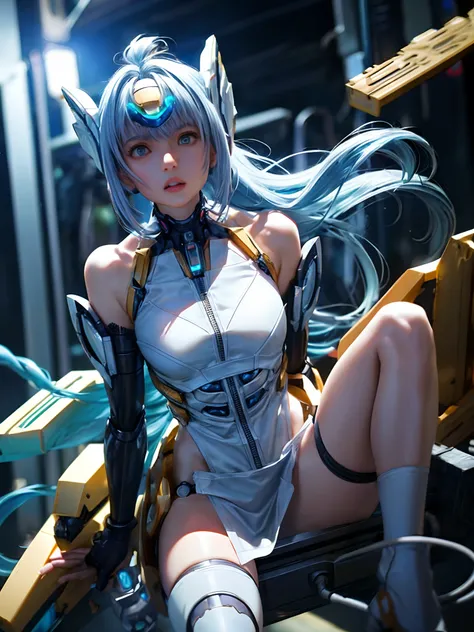 top-quality、masterpiece、超A high resolution、(Photorealsitic:1.4)、女の子1人、Light blue hair、Straight hair, shiny and clean hair、White shiny skin、Sexy Cyberpunk Girl、((super realistic details))、Shadow、octan render、ultrasharp、hyperdetailed face、Fiberglass、Luminou...
