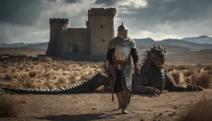 A Knight standing amidst the remains of a dead rough dragon