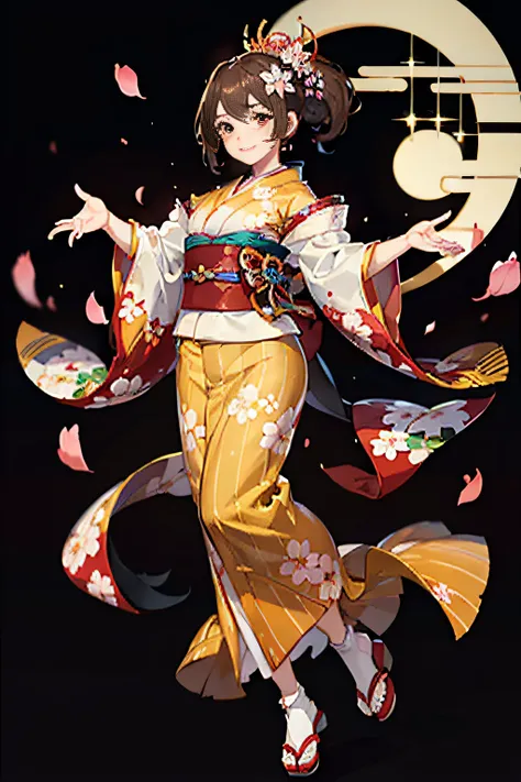 Japan Idol Girl,Add a motion blur effect to simulate motion,hight resolution,Girls Elegant Kimono,Floral kimono on shiny red fabric,Ponytail,flying hair,extremely delicate and beautiful face,Cherry Blossom Hair Ornament,Dance a fierce Japan dance at,Under ...