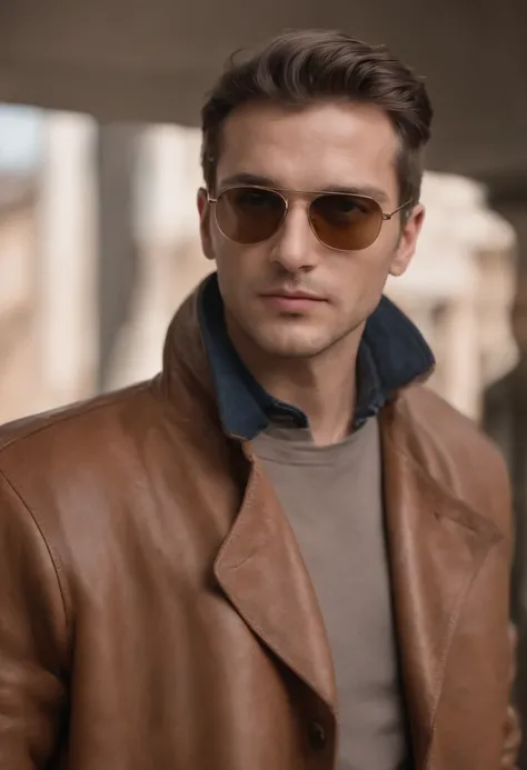 absurd resolution, high resolution, um homem brasileiro alto, with German strokes, wearing a brown leather coat and sunglasses (master part: 1.4), hiper-detalhe, Um altamente detalhado, Desenho UHD, fotografia, Remotamente, perfect composition, Octanas bon...