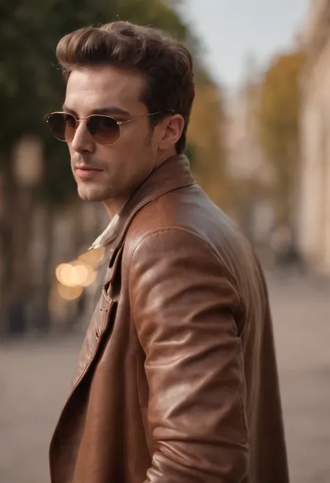 absurd resolution, high resolution, um homem brasileiro alto, with German strokes, wearing a brown leather coat and sunglasses (master part: 1.4), hiper-detalhe, Um altamente detalhado, Desenho UHD, fotografia, Remotamente, perfect composition, Octanas bon...