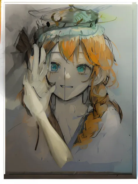 drawing of a woman with a crown on her head, colored sketch, Inspired by Hans Fleiss, color pencil sketch, colored sketch anime manga panel, high quality colored sketch, matte sketch, faded drawing, colored screentone, Copper-haired maiden, anime sketch, o...