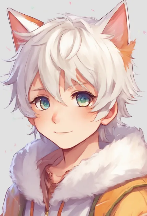 White haired neko boy