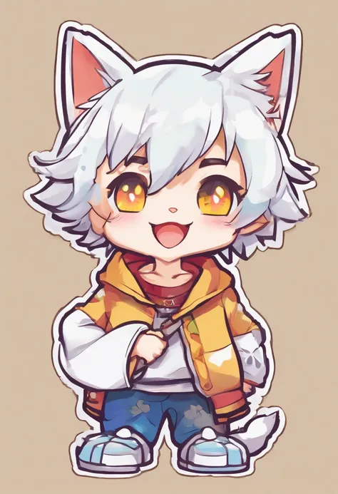 White haired neko boy