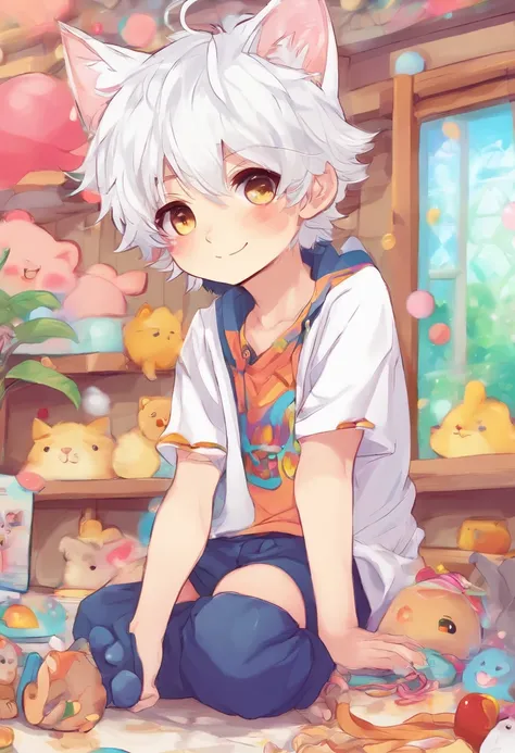 White haired neko boy