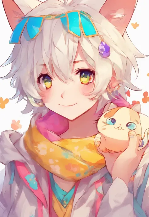 White haired neko boy