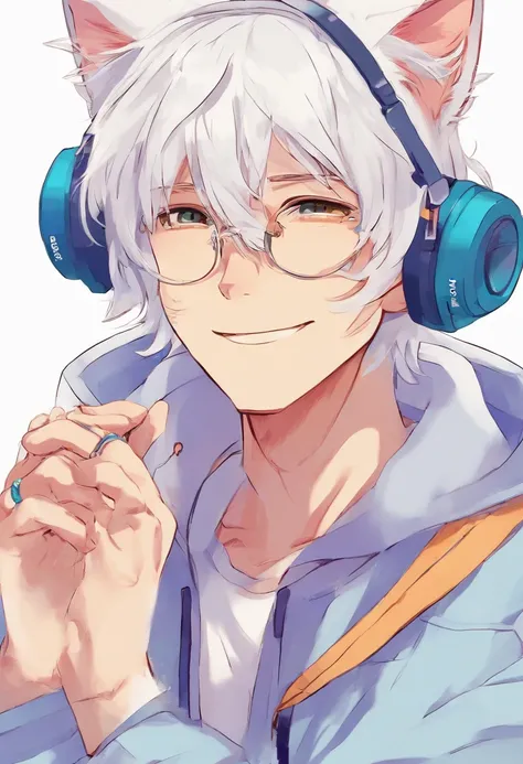 White haired neko boy