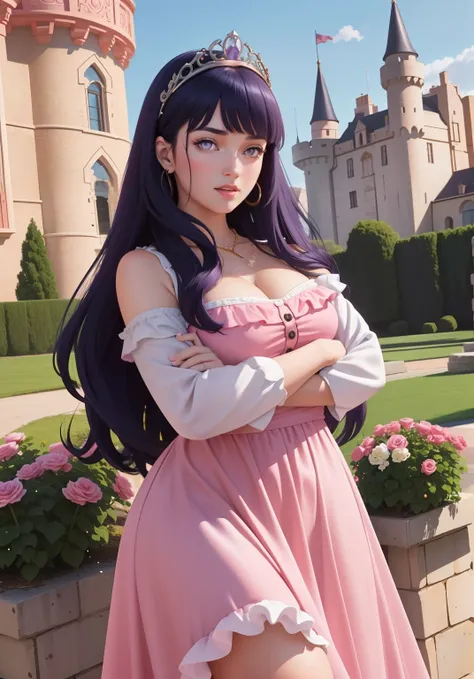 (auroraWaifu:1), surprised, beautiful pose, looking at the viewer, thick thighs, (long pink dress:1.2), (medium hair, tiara) :D, curvy, (holding a red rose:1),

(realistic: 1.2), (realism), (masterpiece: 1.2), (best quality), (ultra detailed), (8k, 4k, int...