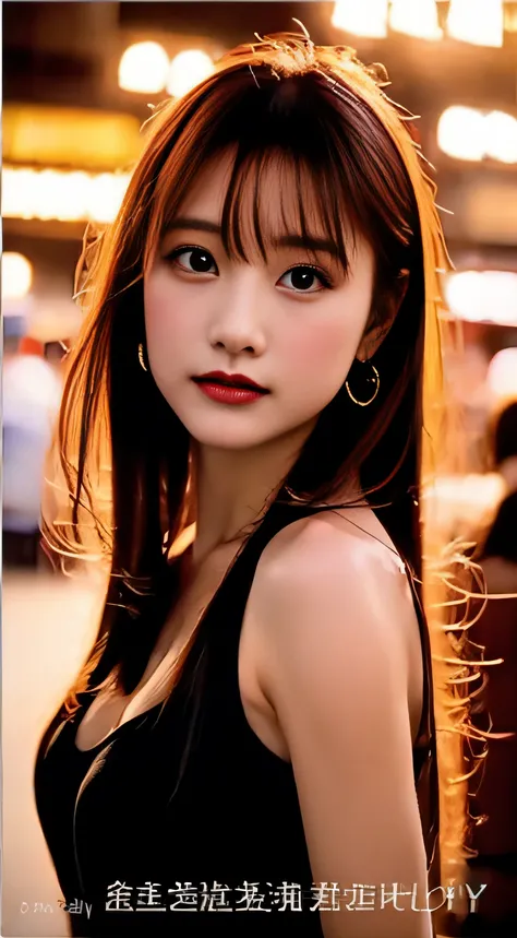 top-quality。８K-Picture。Ultra-high pixel。The background is the city at night。girl with。hair is long and slightly wavy,,,,,,,,,,,,,,,,,,,,,,,,,,,,,,,,,,,,,,,,,,,,,,,,。The color is dark brown。Glamour style、((huge-breasted：1.8))。wearing red dress、Photos dancin...