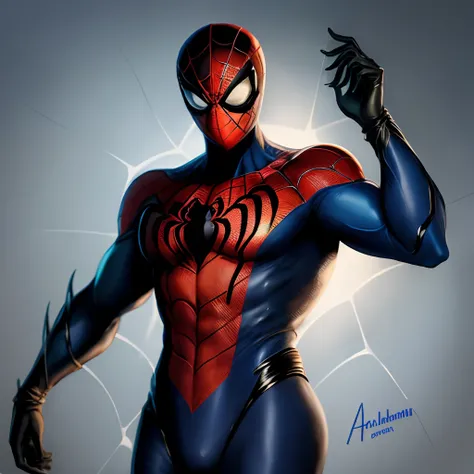 Homem aranha, roupa azul e preta, altamente detalhado, estilo de HQ