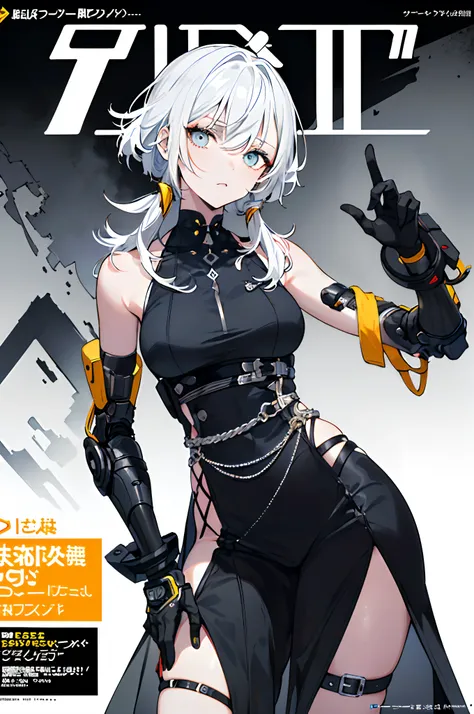 ((((Dramatic))), (((grittiness))), (((Intense))) A young woman is the central figure。She stands confidently in the center of the picture，Wear fashion-forward cyborg-futuristic outfits，with a determined expression on her face。The background is dark and grit...