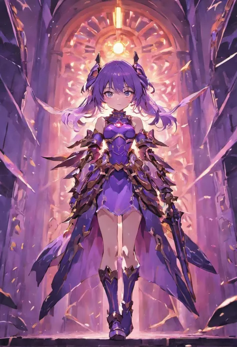 a girl wearing a purple armor