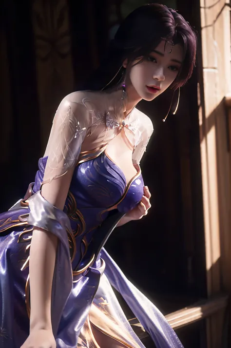 Masterpiece, Best quality, photograph realistic, Chinese style, body
Young female swordsman, Beautiful girl, Tall, Slender,  Long hair, Fair skin, Big breasts, (Skinny white slit maxi dress, Bare with thighs, Gorgeous laces, White blouse, Detailed ancient ...