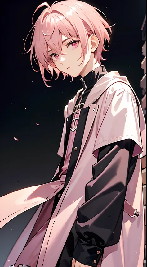 1boy, ((light pink hair color)) , short hair, black clothes, (light pink eyes color)