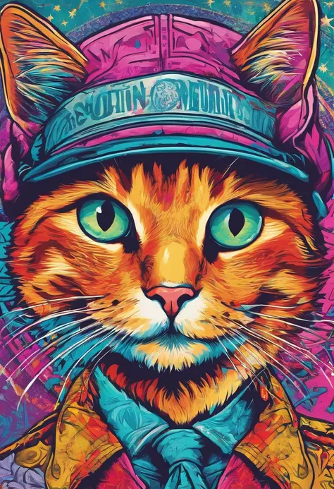 a painting of a cat wearing a hat and scarf, trending in the art station, dressed in punk clothes, detailed hyper realistic rendering, british gang member, street style, intimidating pose, planet of the cats, clothes with fashion, urban samurai, meow, west...