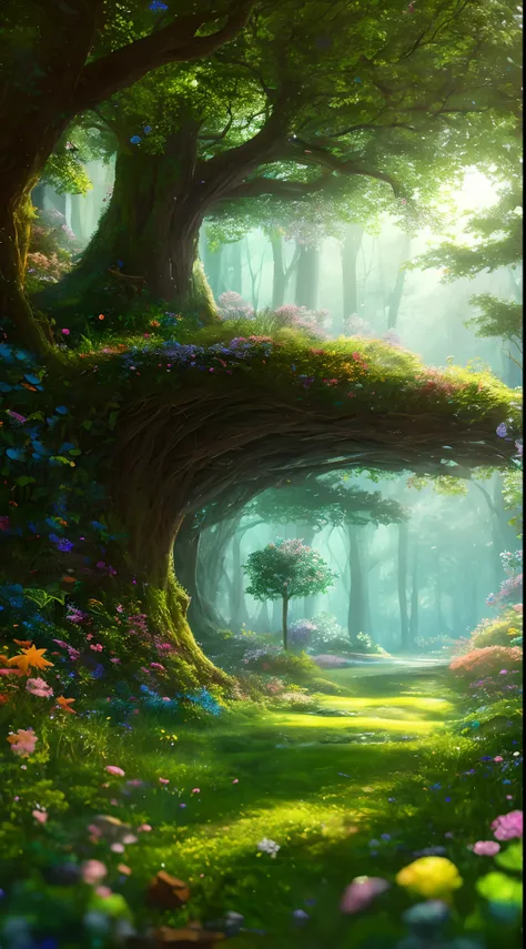 masterpiece, best quality, high quality,extremely detailed CG unity 8k wallpaper, An enchanting and dreamy scene of a fantasy forest, with towering trees, glowing mushrooms, and hidden fairy glens, creating a sense of mystique and enchantment, artstation, ...