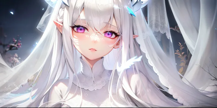 anime girl with long white hair and white veil in a snowy scene, white haired deity, detailed digital anime art, beautiful anime portrait, detailed portrait of anime girl, clean detailed anime art, detailed anime art, soft anime illustration, white glowing...