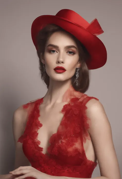 Create a version of the little red hat wearing transparent red lingerie, pose bem insinuante para o lobo mau, cena de coito!