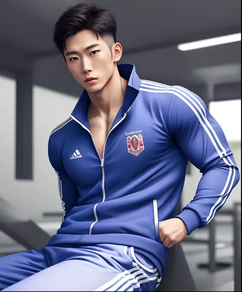 Realistic Muscular Japanese Male Wearing Tracksuit